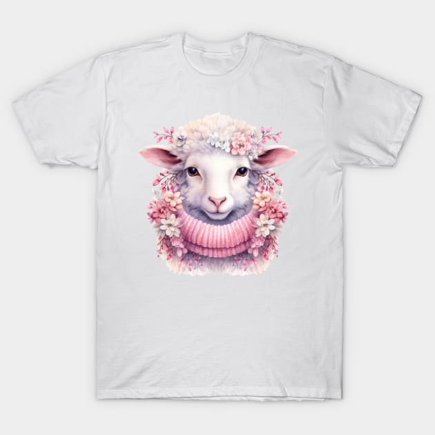 Pink Christmas Sheep T-Shirt by Chromatic Fusion Studio